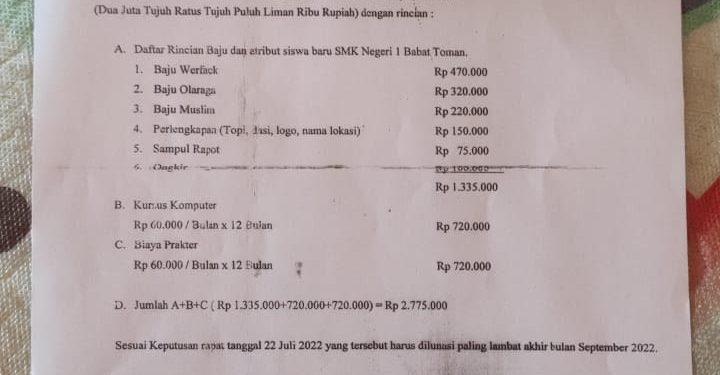 SMK N 1 Babat Toman Diduga Mark Up Uang Seragam Sekolah
