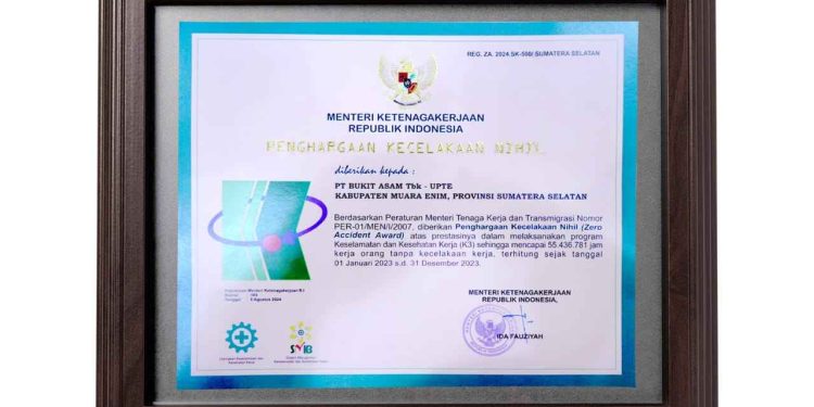 Keselamatan Kerja Terjaga, Bukit Asam (PTBA) Raih Penghargaan di 2 Ajang Sekaligus